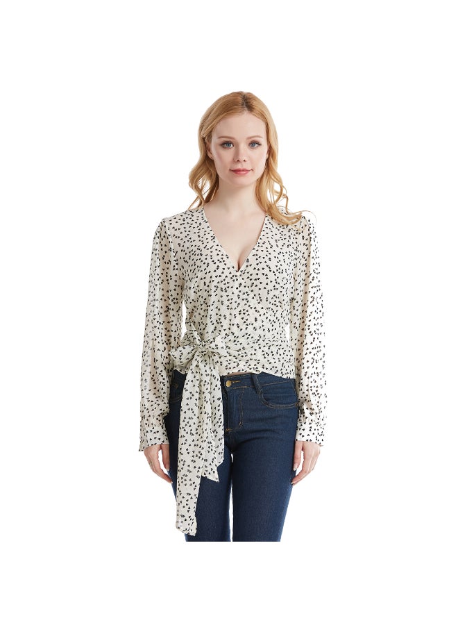 V-Neck Chiffon Ribbon Top White/Black - Image 2