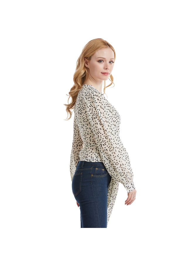 V-Neck Chiffon Ribbon Top White/Black - Image 5