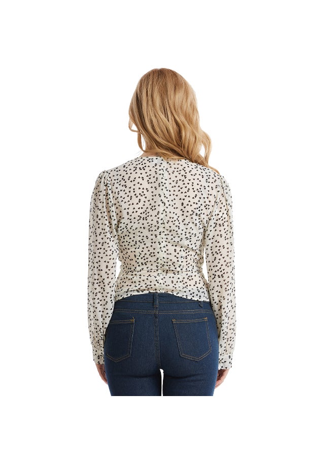 V-Neck Chiffon Ribbon Top White/Black - Image 3