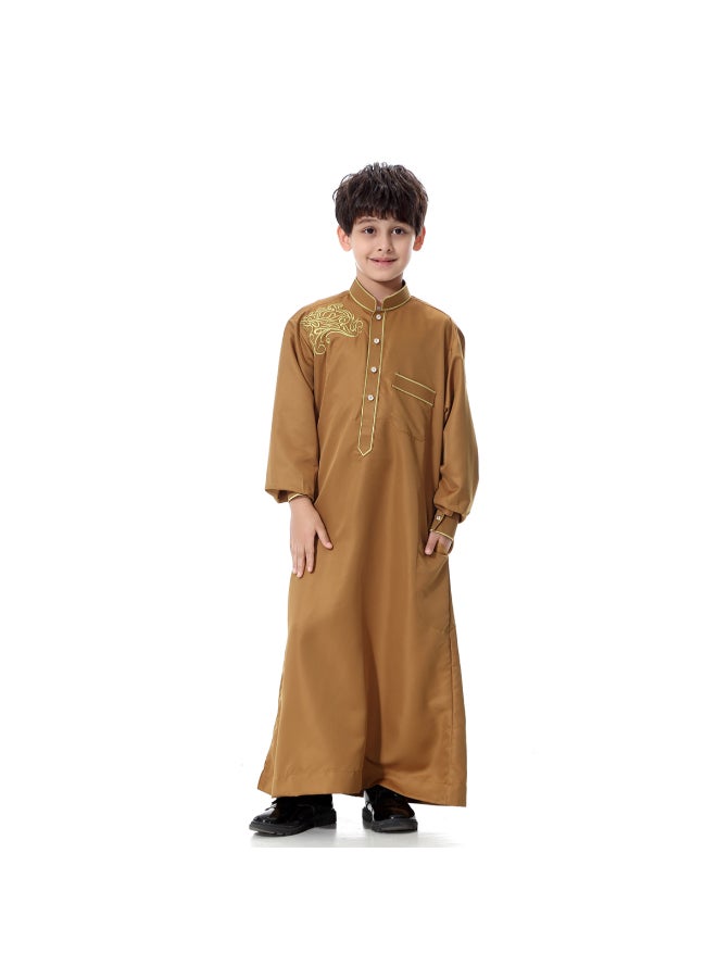 Traditional Embroidered Kaftan Brown - Image 3
