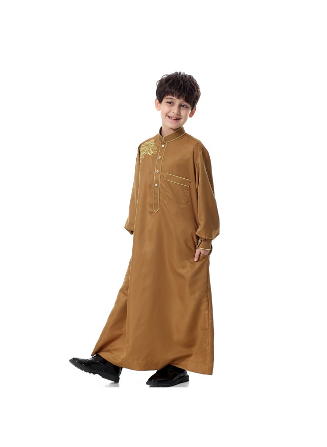 Traditional Embroidered Kaftan Brown - Image 4