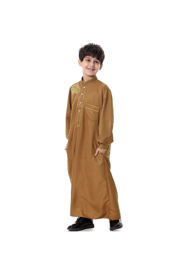 Traditional Embroidered Kaftan Brown - Image 5