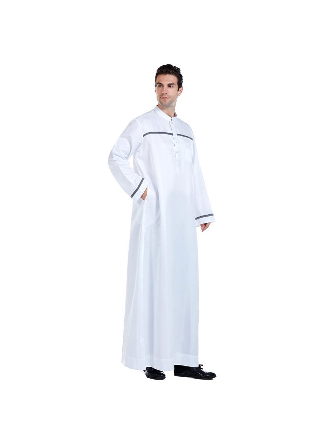 Traditional Stand Collar Kaftan White - Image 4