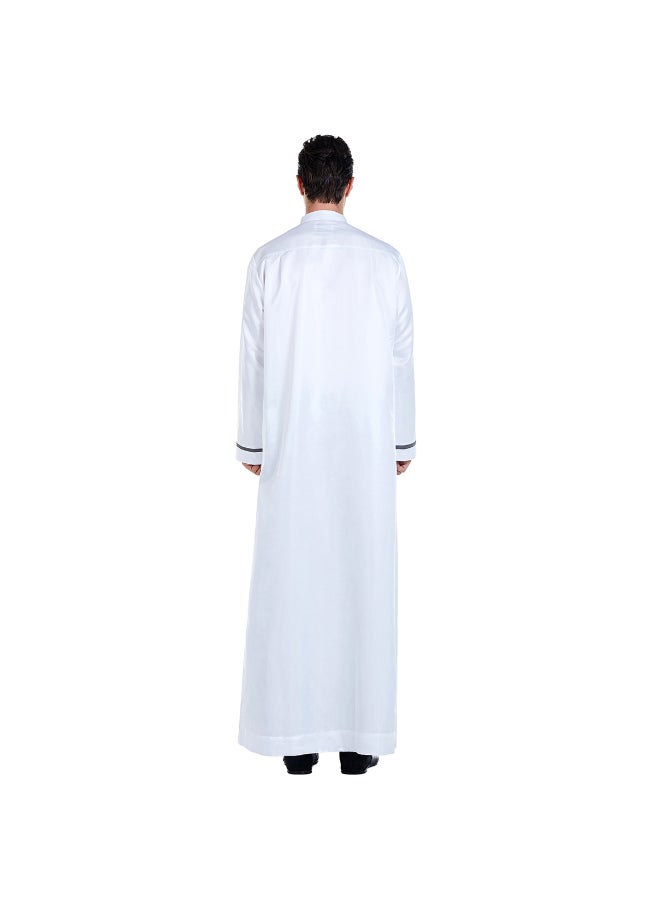 Traditional Stand Collar Kaftan White - Image 3