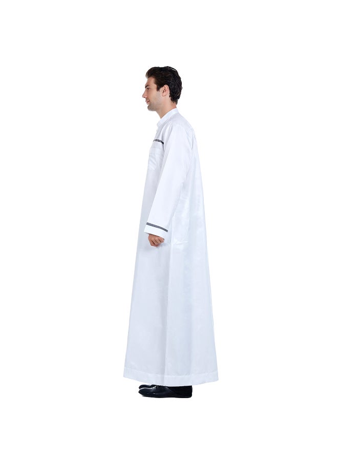 Traditional Stand Collar Kaftan White - Image 5