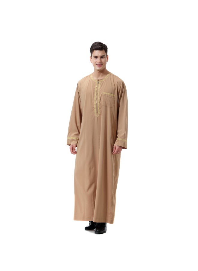 Traditional Stand Collar Kaftan Brown  - Image 1