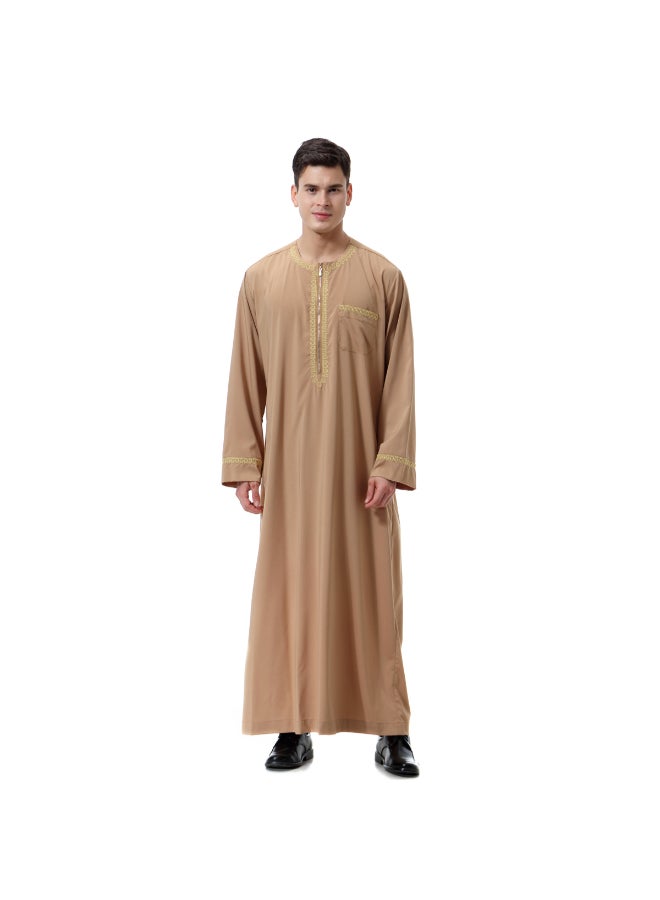 Traditional Stand Collar Kaftan Brown  - Image 3