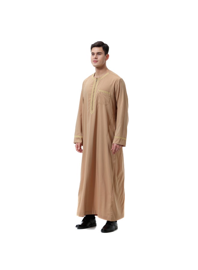 Traditional Stand Collar Kaftan Brown  - Image 4