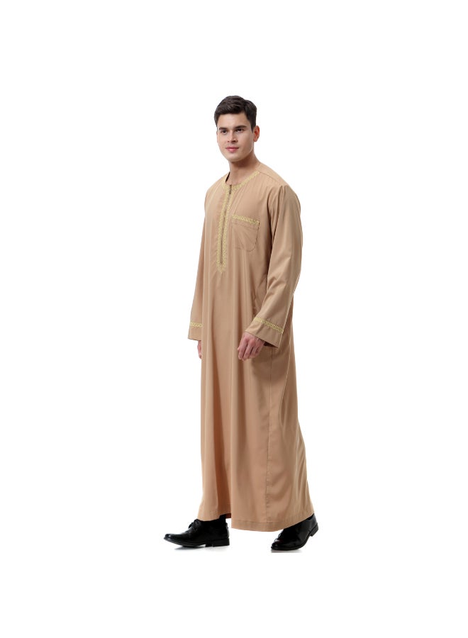 Traditional Stand Collar Kaftan Brown  - Image 5