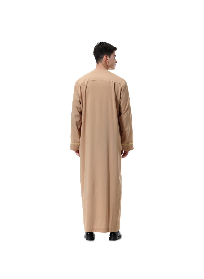 Traditional Stand Collar Kaftan Brown  - Image 2