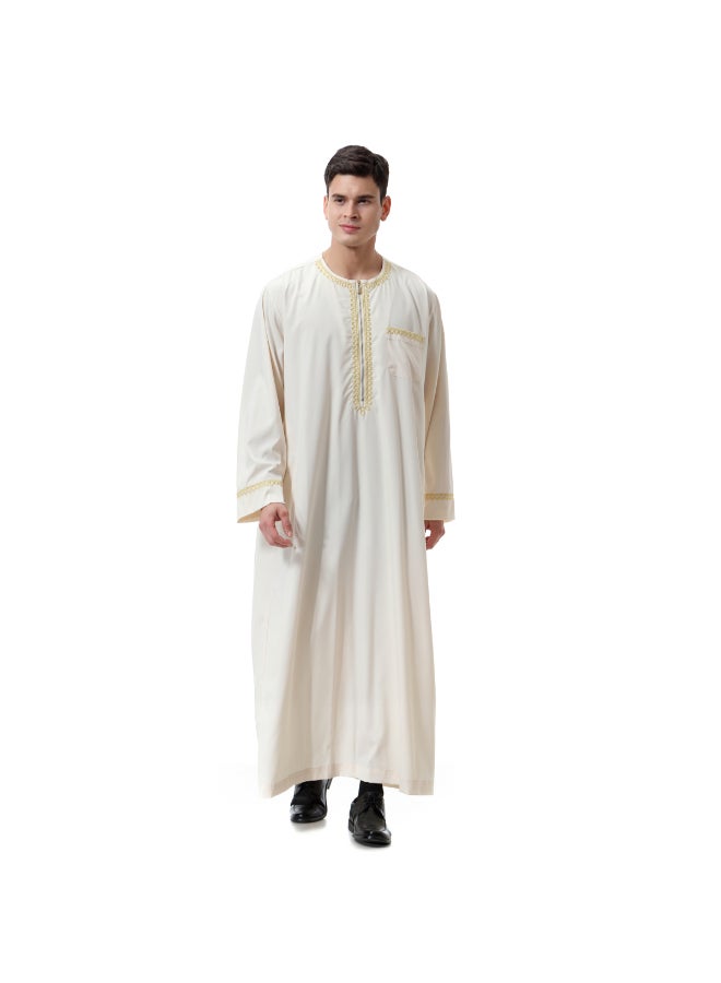 Traditional Stand Collar Kaftan Beige - Image 1