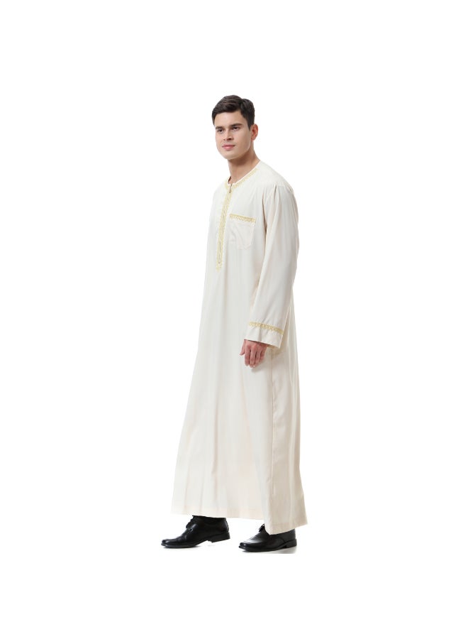 Traditional Stand Collar Kaftan Beige - Image 3