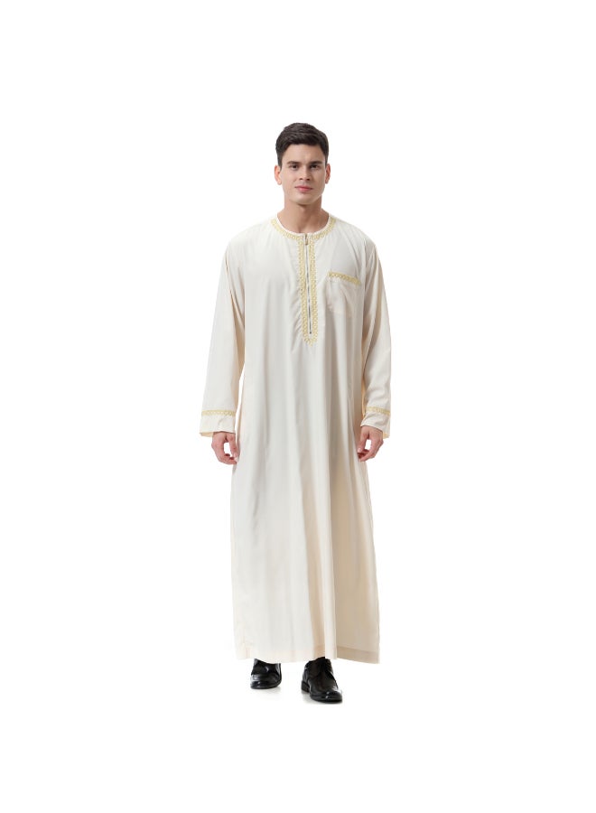 Traditional Stand Collar Kaftan Beige - Image 4
