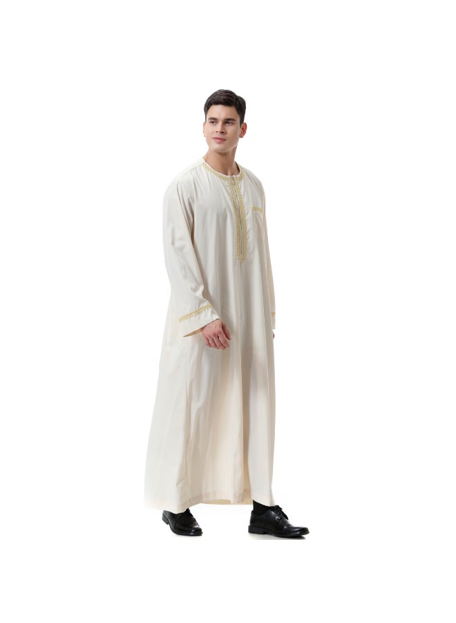 Traditional Stand Collar Kaftan Beige - Image 5