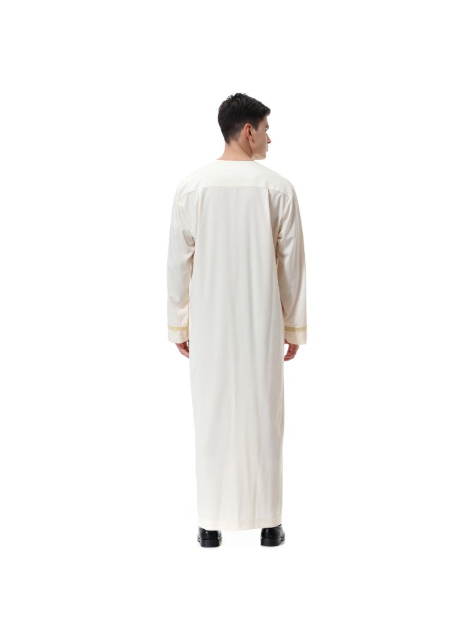 Traditional Stand Collar Kaftan Beige - Image 2