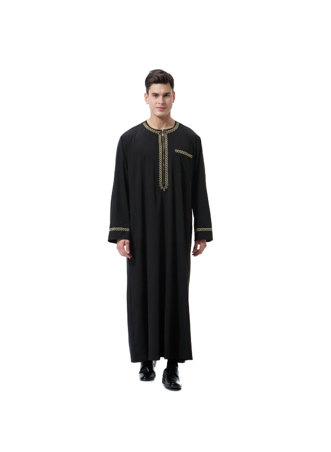 Traditional Stand Collar Kaftan Black - Image 1