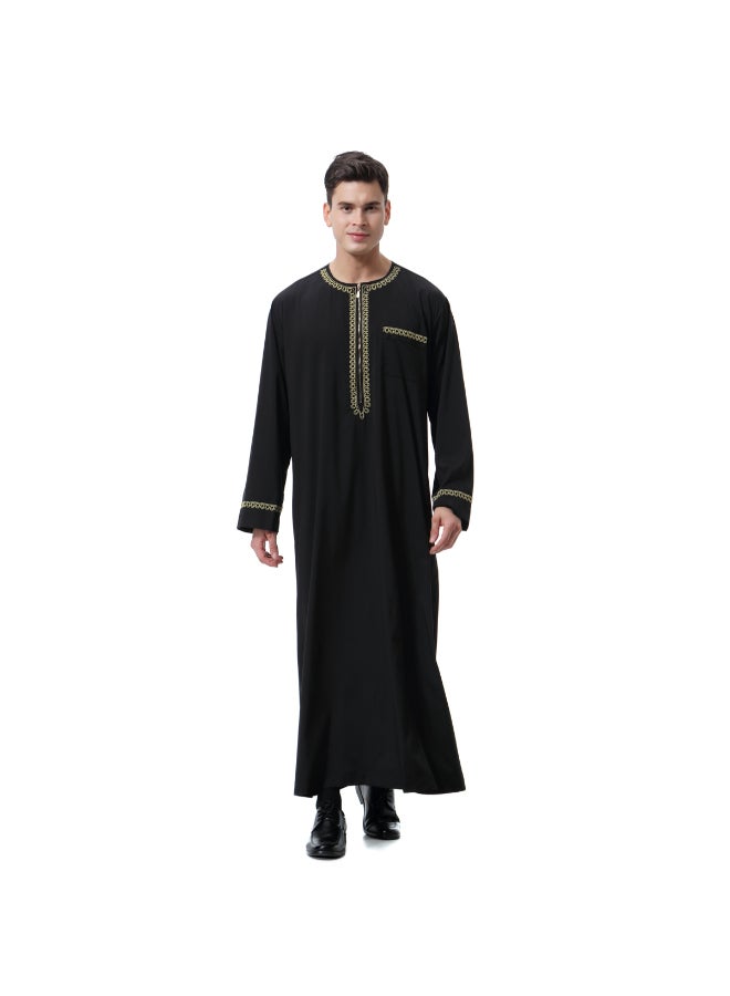 Traditional Stand Collar Kaftan Black - Image 3