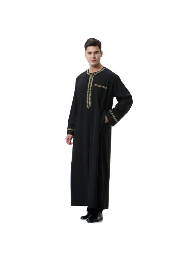 Traditional Stand Collar Kaftan Black - Image 4