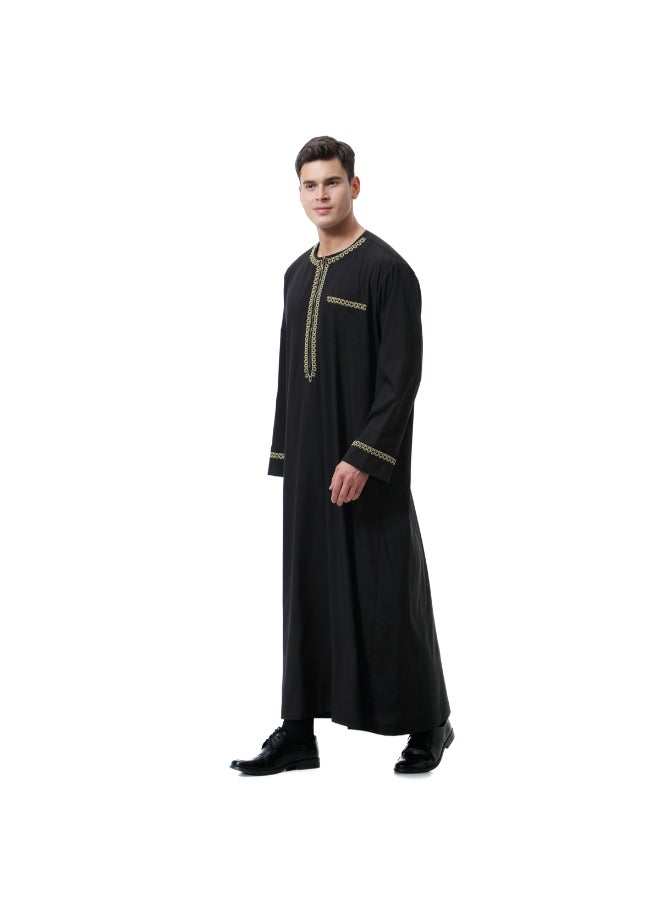 Traditional Stand Collar Kaftan Black - Image 5