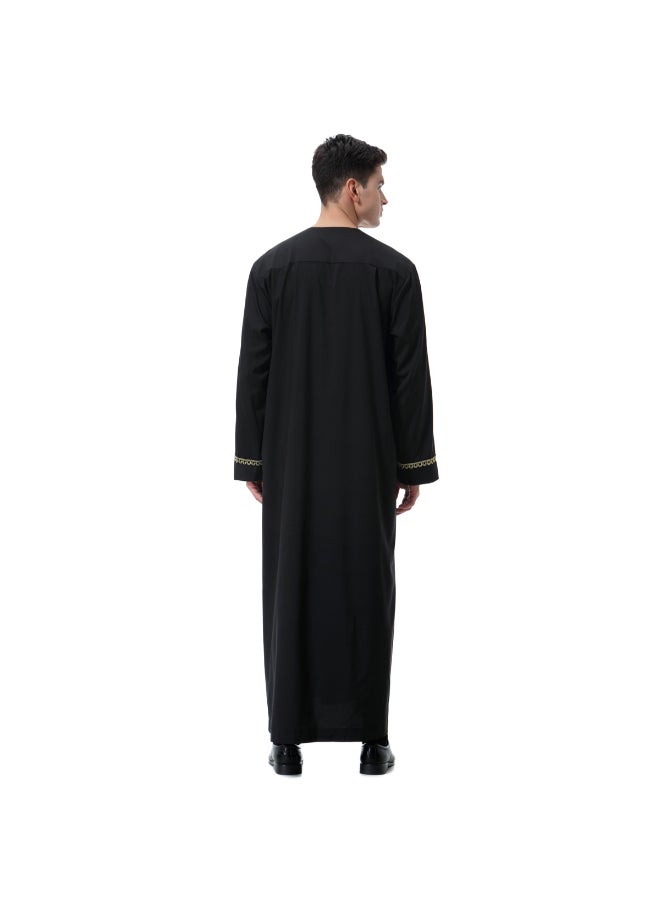 Traditional Stand Collar Kaftan Black - Image 2