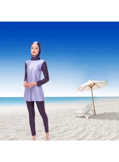 Generic 2-Piece Sun Protection Conservative Swimwear Burkinis Set Purple  - Image 4