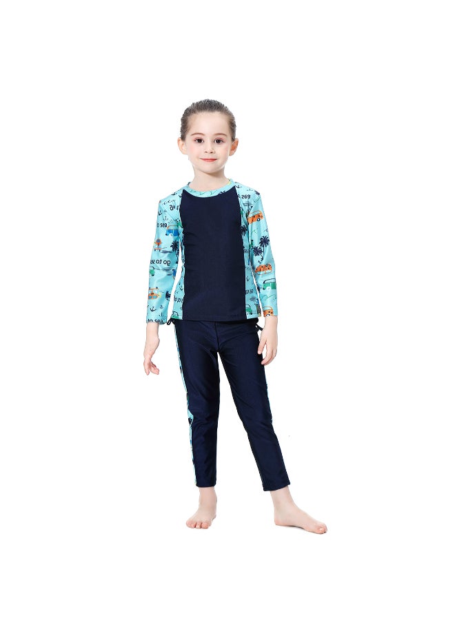 3-Piece Conservative Fashionable Burkinis Set Blue/Navy Blue - Image 2