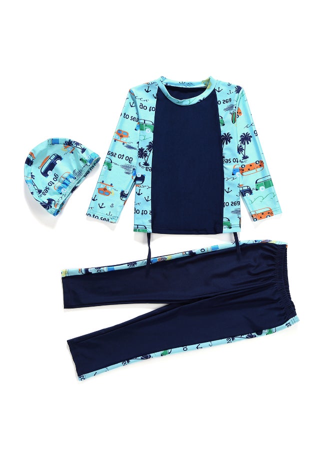 3-Piece Conservative Fashionable Burkinis Set Blue/Navy Blue - Image 1