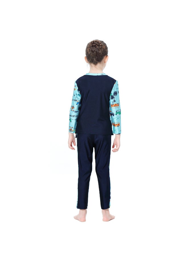3-Piece Conservative Fashionable Burkinis Set Blue/Navy Blue - Image 3