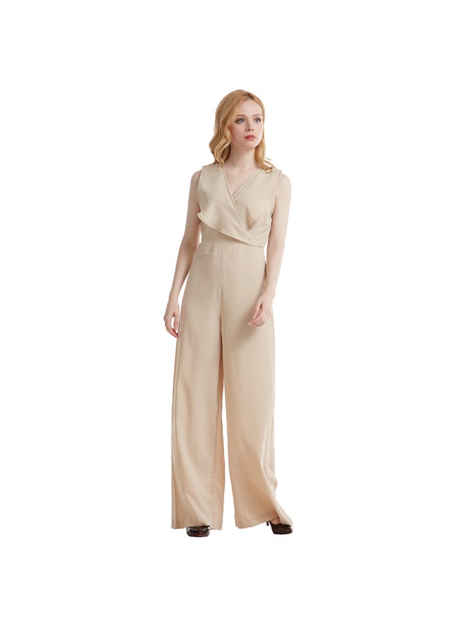 Stylish V-Neck Jumpsuit Beige  - Image 5