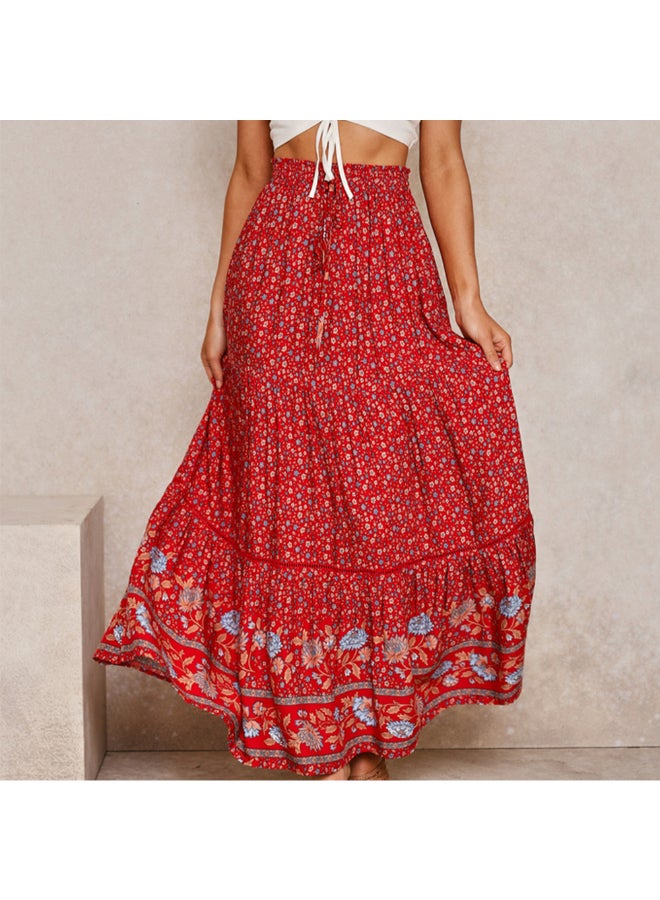 Generic - Boho Floral Print High Waist Skirt Multicolour - Image 1