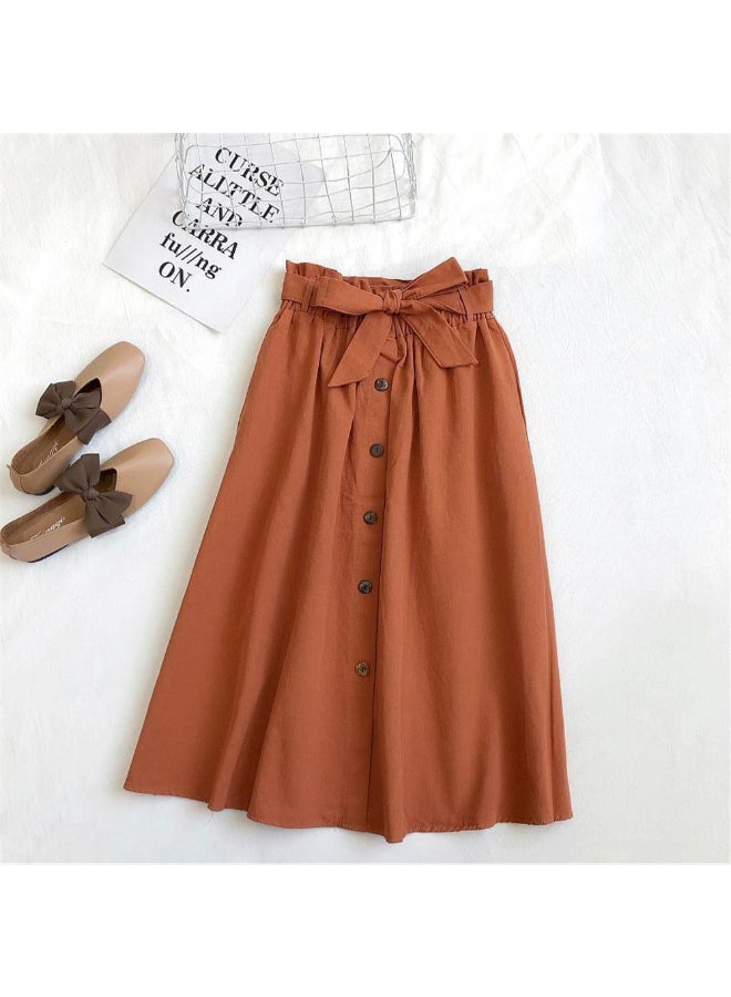 Generic - High Waist Pleated A-Line Midi Skirt Brown - Image 1