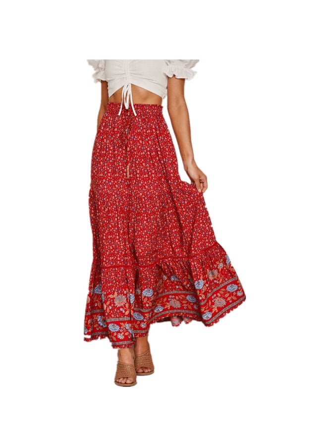 Generic - Boho Floral Print High Waist Skirt Multicolour - Image 1