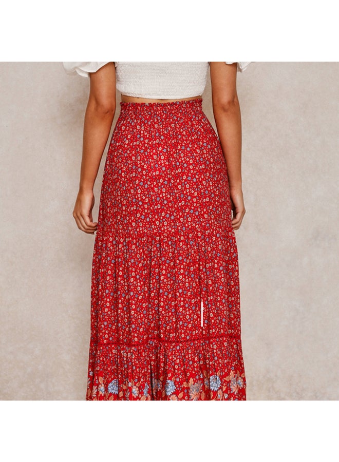 Generic - Boho Floral Print High Waist Skirt Multicolour - Image 1