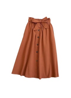 High Waist Pleated A-Line Midi Skirt Brown