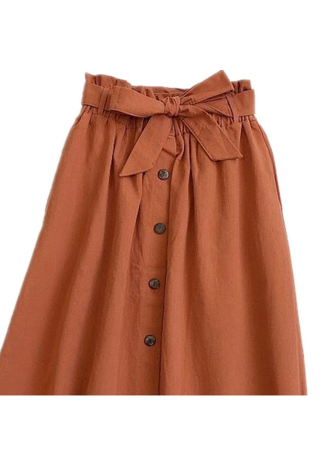 Generic - High Waist Pleated A-Line Midi Skirt Brown - Image 1