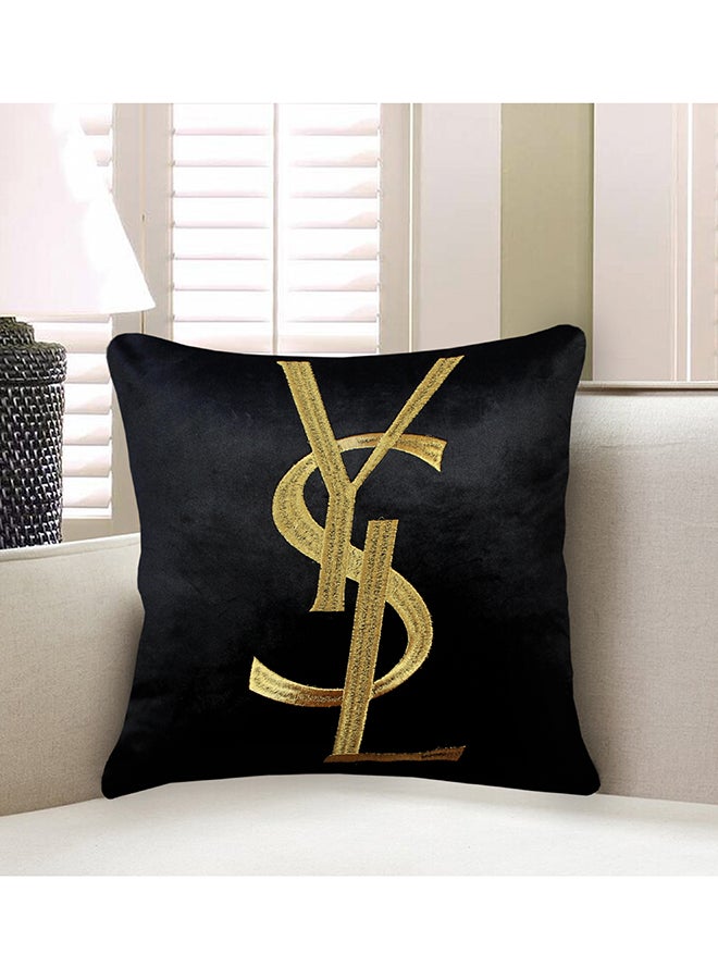 Vellato - Velvet Embroidery Iconic Ysl Font Decorative Cushion Cover Black 45x45cm - Image 1