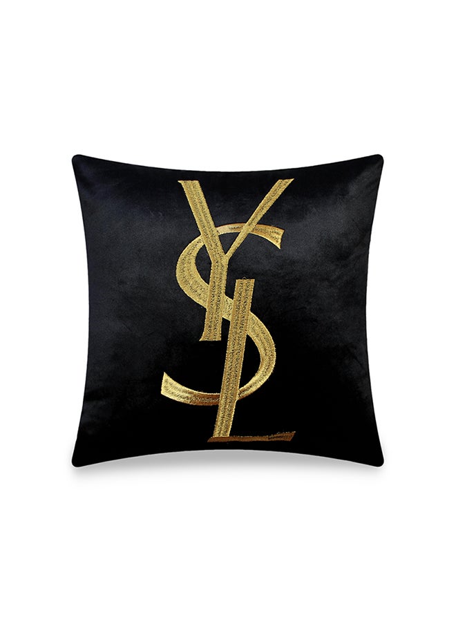 Vellato - Velvet Embroidery Iconic Ysl Font Decorative Cushion Cover Black 45x45cm - Image 1