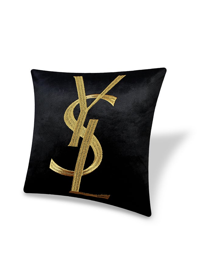 Vellato - Velvet Embroidery Iconic Ysl Font Decorative Cushion Cover Black 45x45cm - Image 1