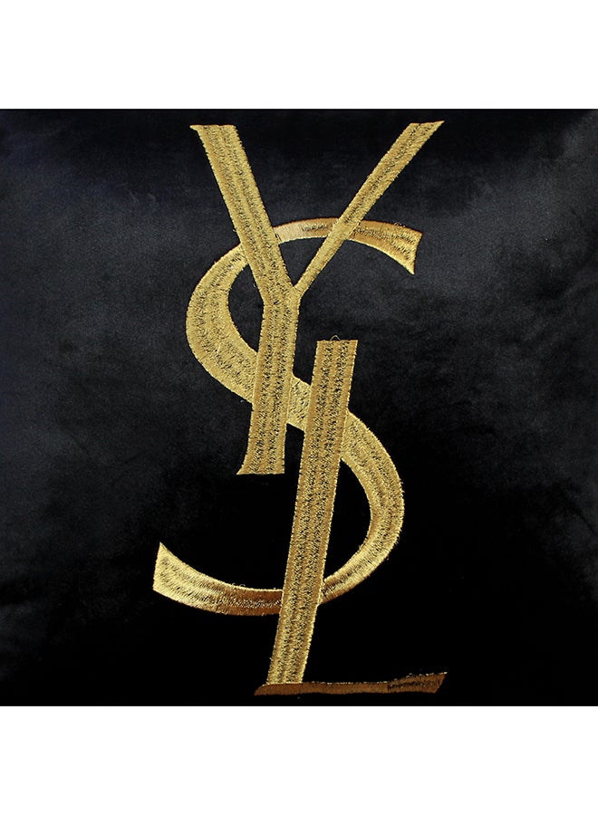 Vellato - Velvet Embroidery Iconic Ysl Font Decorative Cushion Cover Black 45x45cm - Image 1