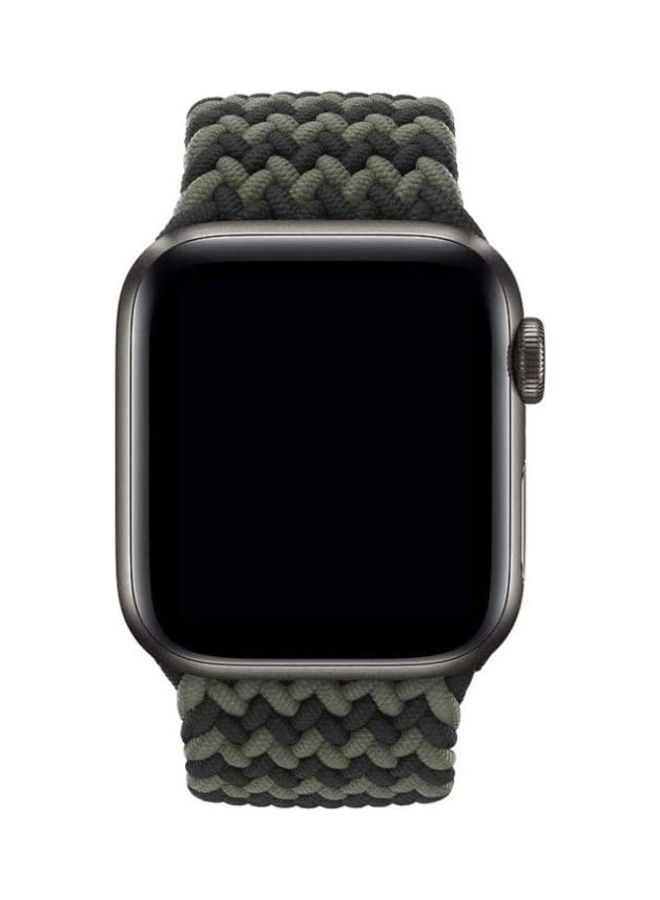 MOCOM Nylon Braided Solo Loop Replacement Band For Apple Watch Series 6/SE/5/4/3/2/1 42-44mm Medium Black/Green - Image 2