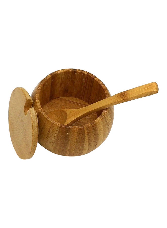 Bamboo Handmade Kitchen Jar With Lid Spoon Brown - Image 1