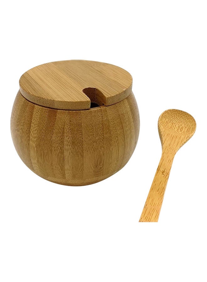 Bamboo Handmade Kitchen Jar With Lid Spoon Brown - Image 3