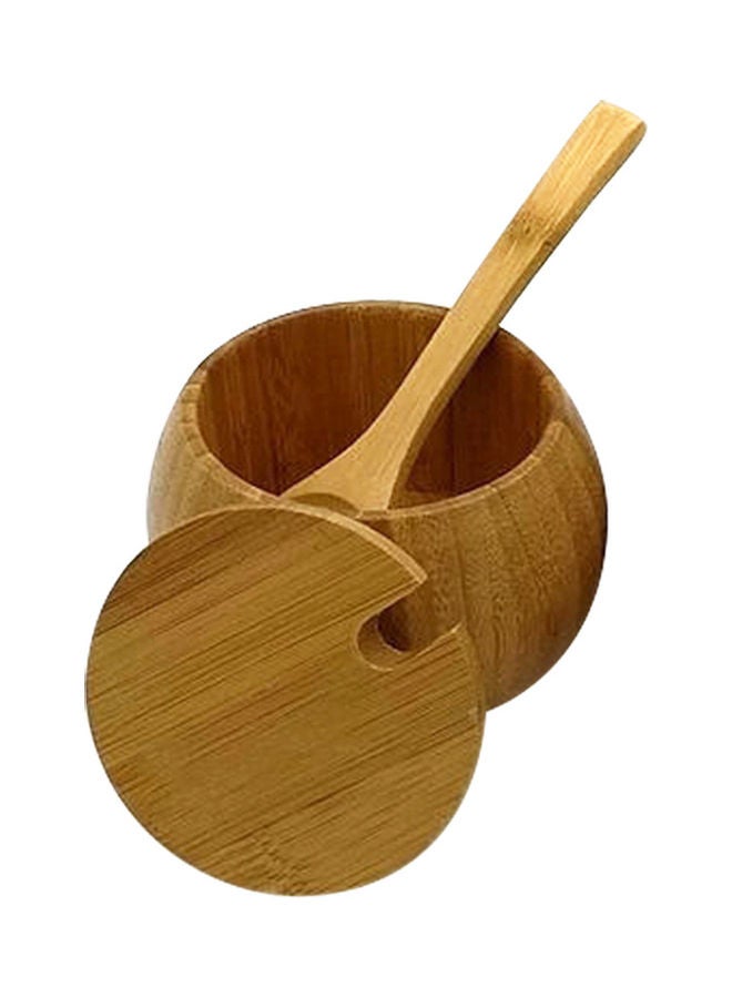 Bamboo Handmade Kitchen Jar With Lid Spoon Brown - Image 2