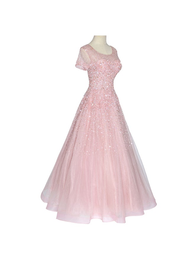 Round Neck Stylish Dress Pink  - Image 1