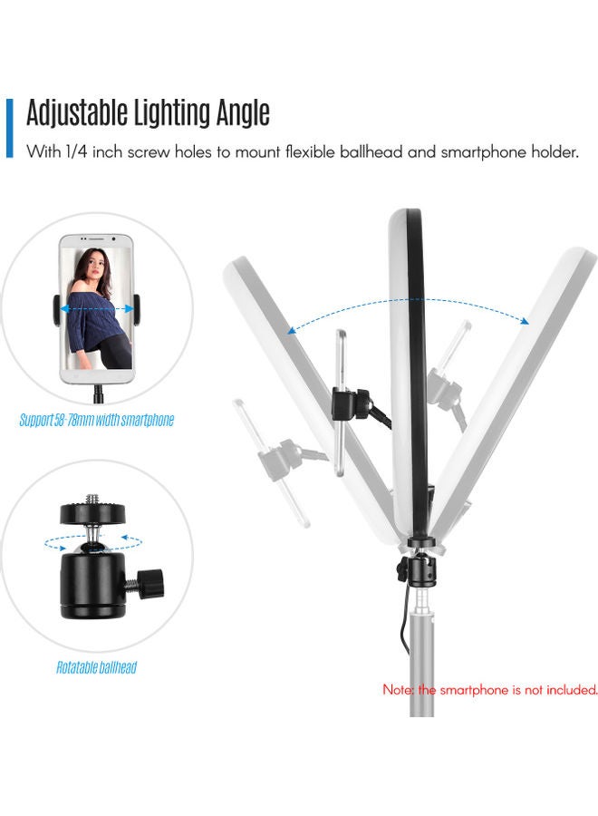 مجموعة ضوء LED حلقي للتصوير الفوتوغرافي مع حامل أسود/أبيض - Image 2