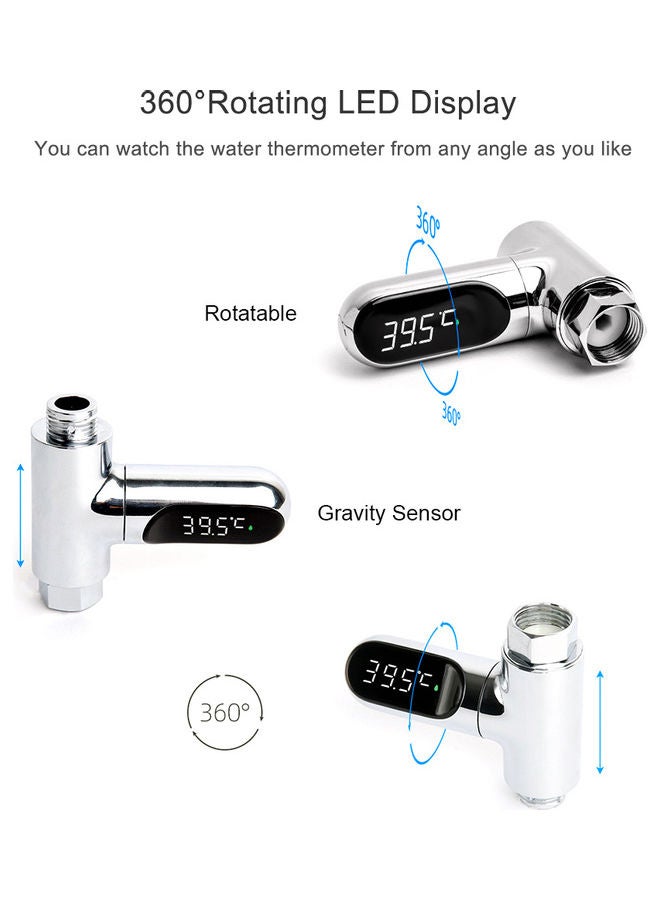 LED Display Water Meter Digital Shower Thermometer Black/Silver - Image 2