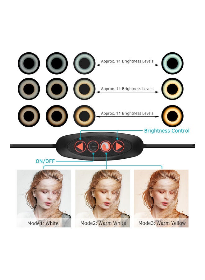 مصباح LED حلقي مع حامل صغير ثلاثي القوائم. أسود / أبيض / أحمر - Image 2