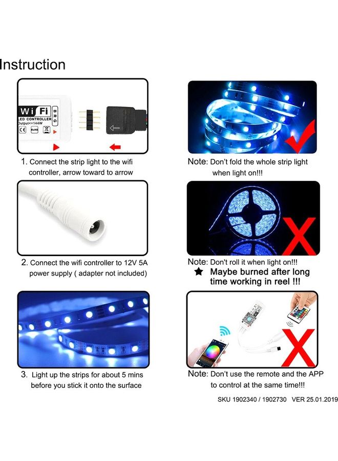 شريط بإضاءة LED ذكي ومُتعددة الألوان RGB وبخاصية التحكم بالواي فاي بطول 5 أمتار متعدد الألوان 20.32x20.32x6.1سم - Image 5
