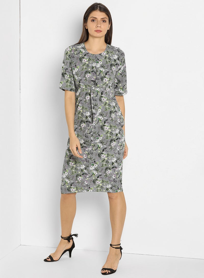 Campus Sutra Round Neck Printed Casual Dress Multicolour - Image 1