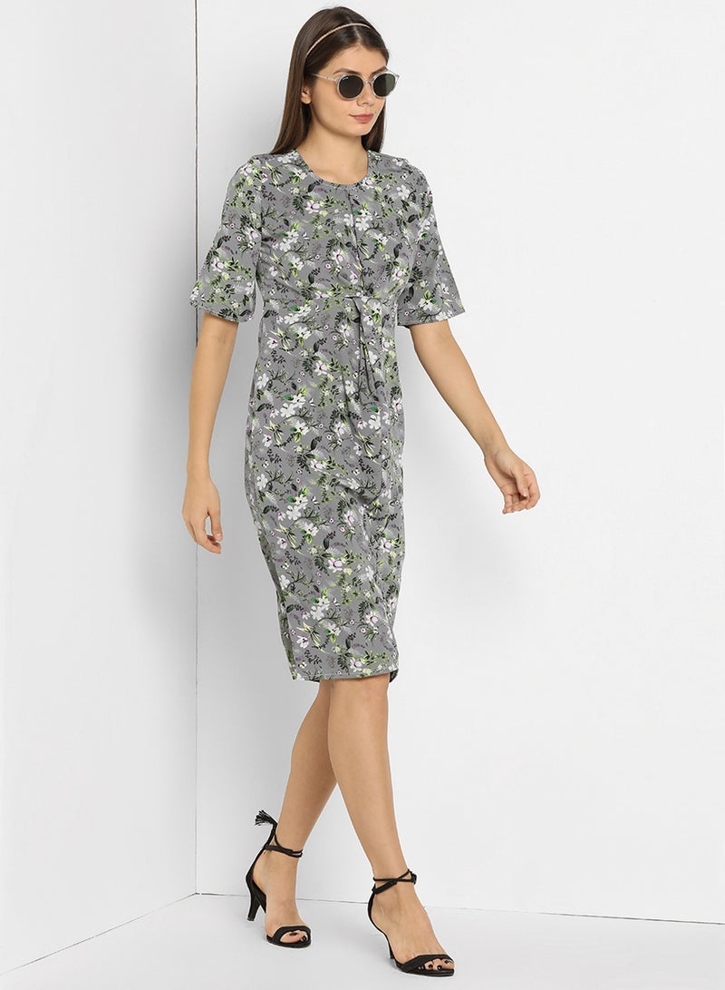 Campus Sutra Round Neck Printed Casual Dress Multicolour - Image 3